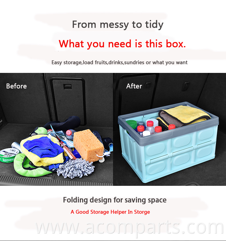 Direct sales low moq foldable thick PP material stackable storage box trunk organizer for car cleaning products